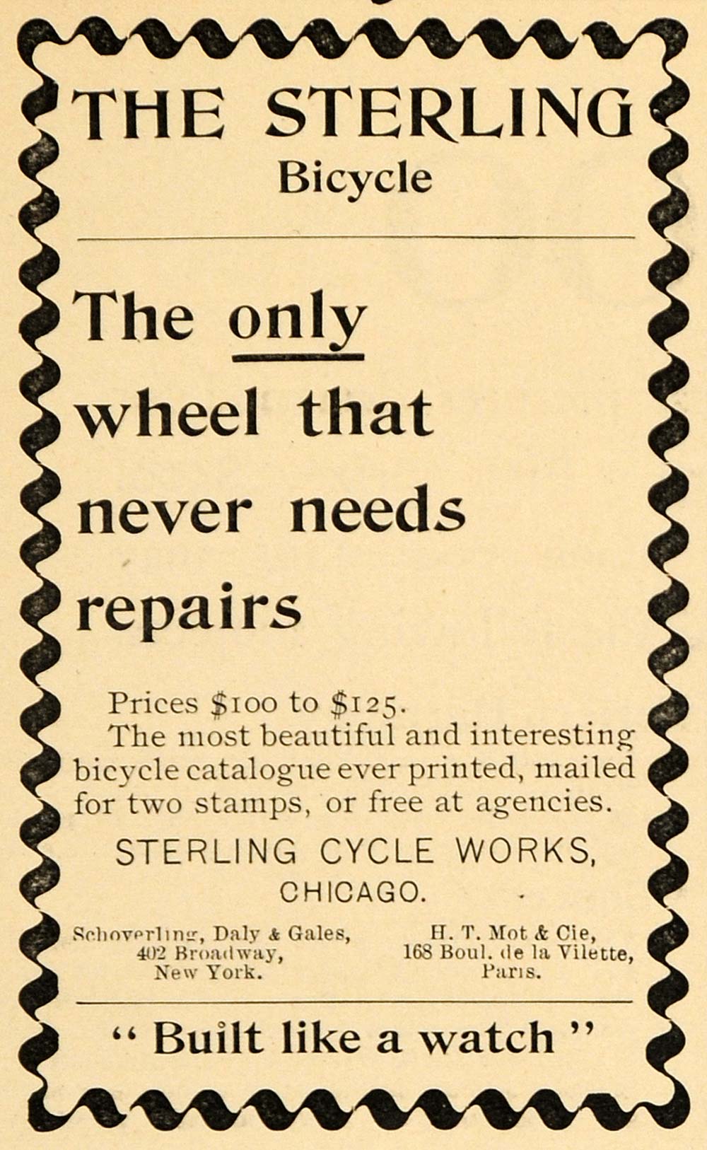 1895 Ad Sterling Cycle Work Chicago Bicycle Schoverling - ORIGINAL MUN1