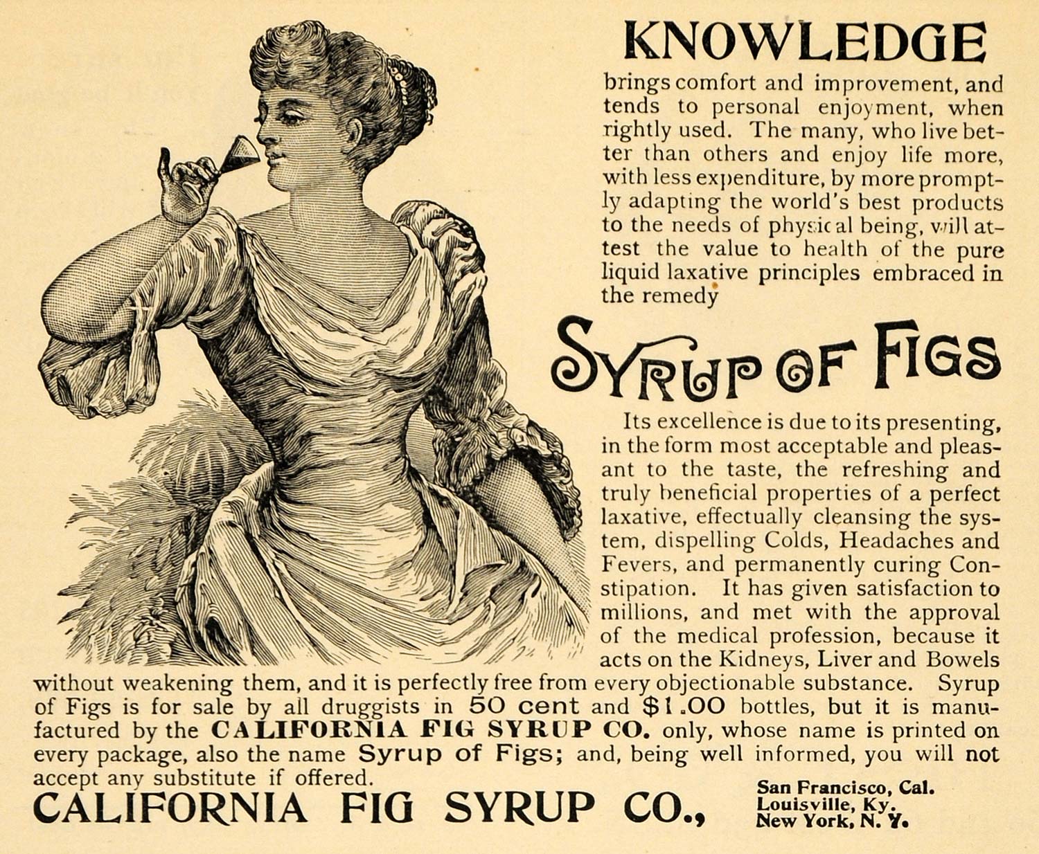 1895 Ad California Fig Syrup Company Liquid Laxative - ORIGINAL ADVERTISING MUN1