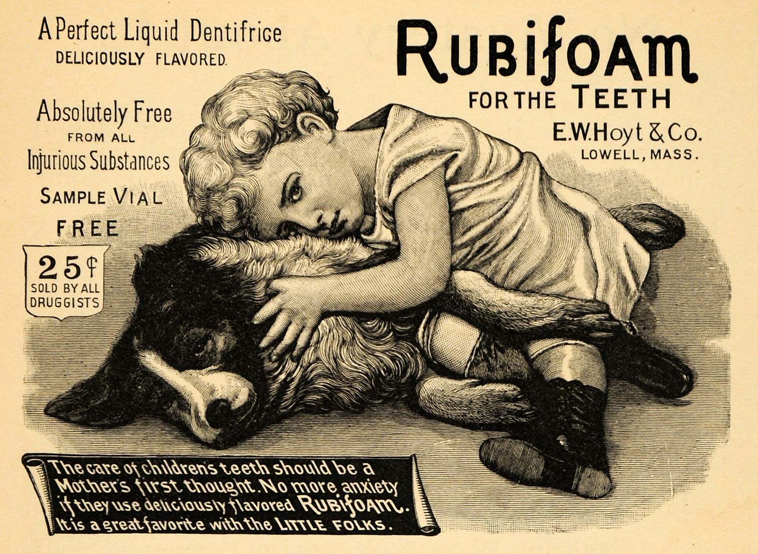 1895 Ad Child Dog Rubifoam Liquid Dentifrice E W Hoyt - ORIGINAL MUN1