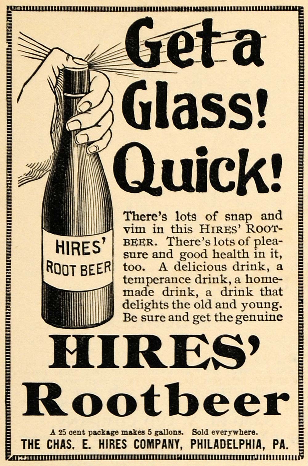 1895 Ad Pleasure Good Health Chas E Hires Rootbeer - ORIGINAL ADVERTISING MUN1