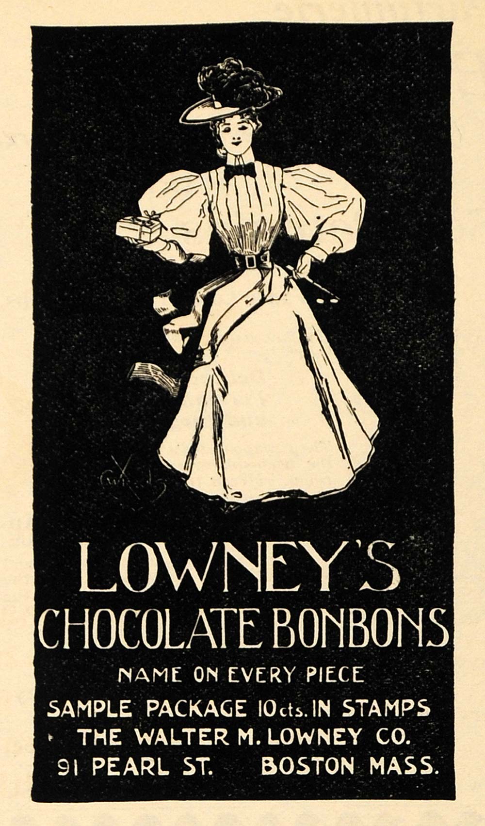 1895 Ad Fashion Hat Walter M Lowneys Chocolate Bonbons - ORIGINAL MUN1