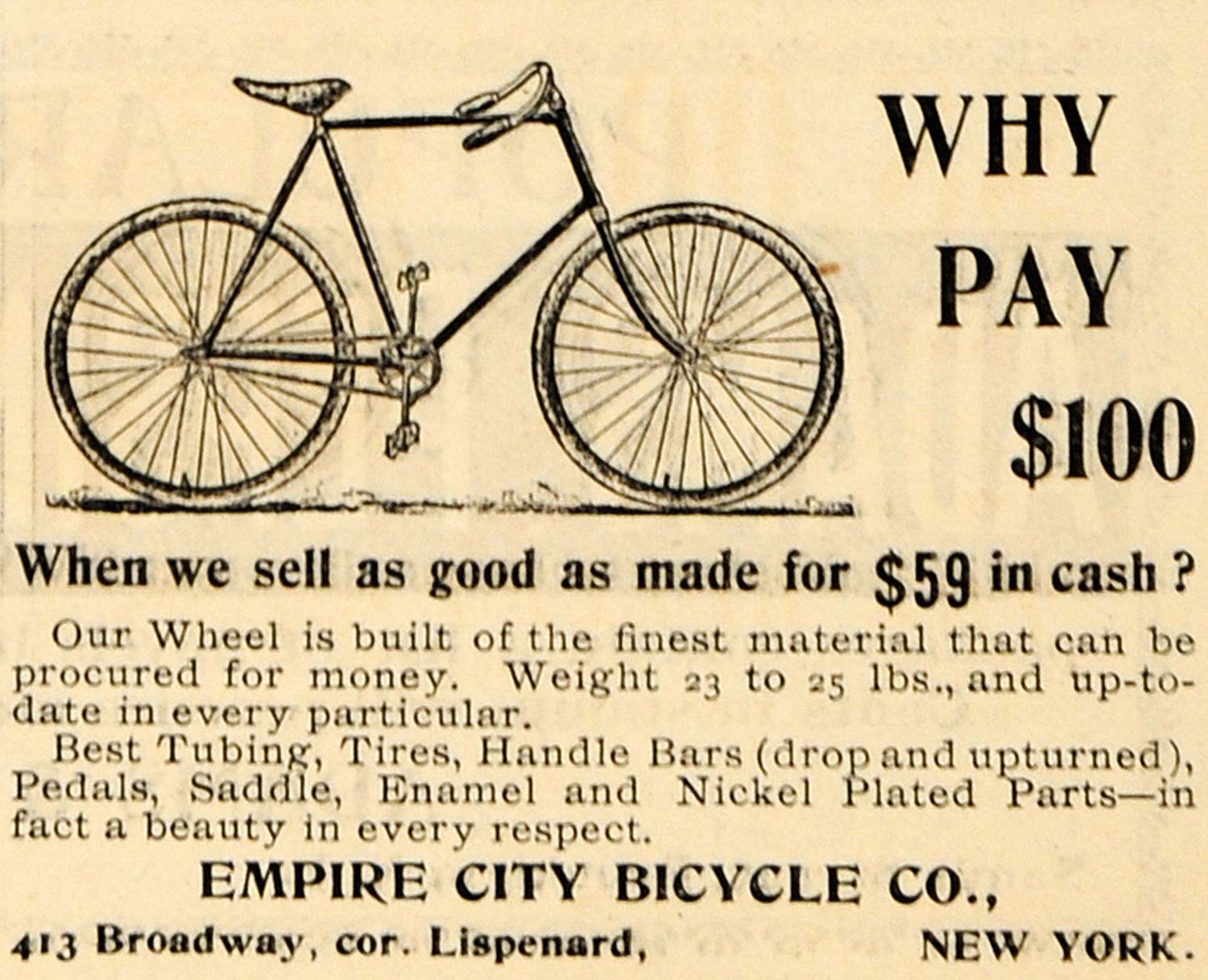 1895 Ad Empire City Bicycle Company Wheel Nickel Parts - ORIGINAL MUN1