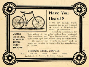 1895 Ad Victor Dynamometer Overman Wheel Co Bicycle - ORIGINAL ADVERTISING MUN1