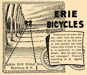 1895 Ad Erie Bicycles Queen City Cycle Company Buffalo - ORIGINAL MUN1