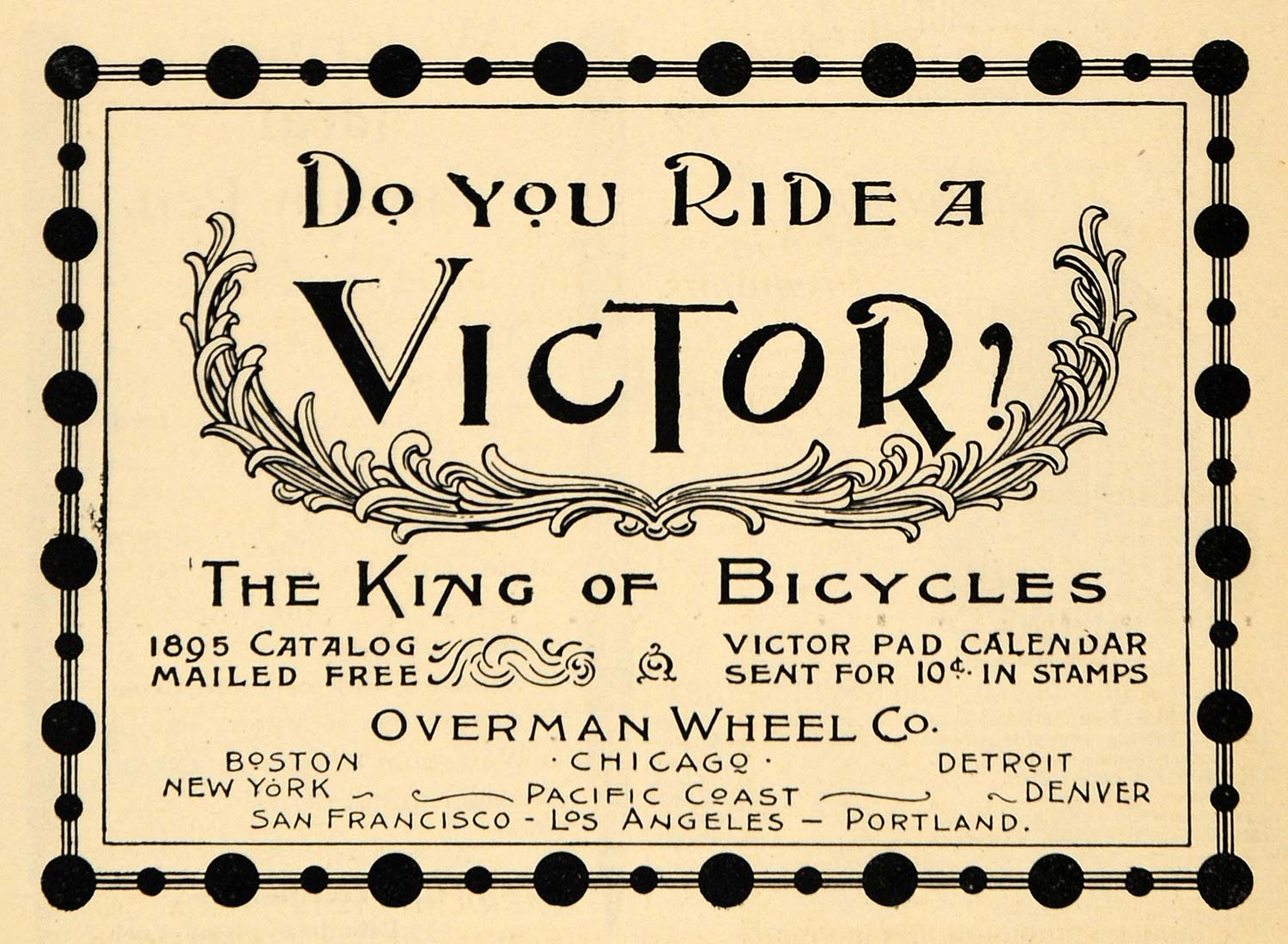 1895 Ad King of Bicycles Victor Overman Wheel Company - ORIGINAL MUN1