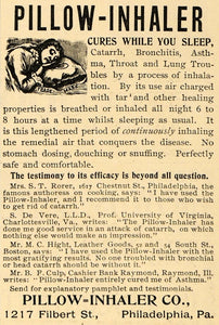 1895 Ad Pillow Inhaler Company Cure While Sleep Catarrh - ORIGINAL MUN1