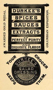 1895 Ad Durkees Spice Sauce Extract Salad Dressing Gold - ORIGINAL MUN1