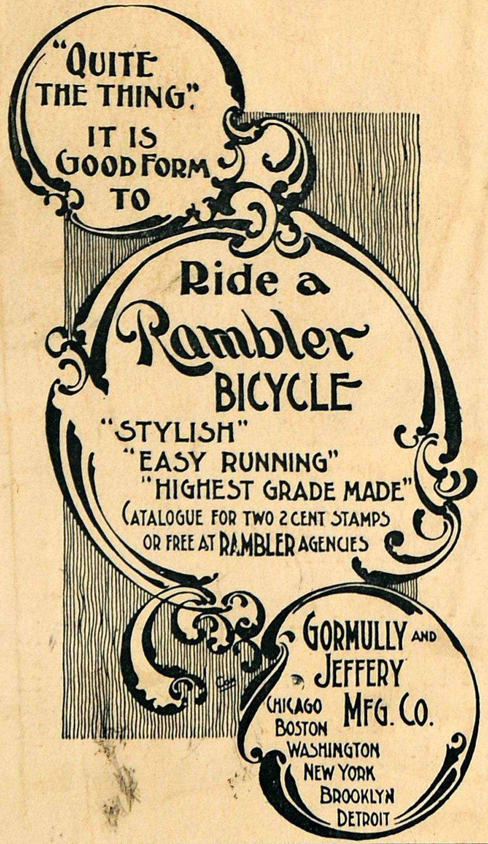 1895 Ad Rambler Bicycle Gormully Jeffery Manufacturing - ORIGINAL MUN1