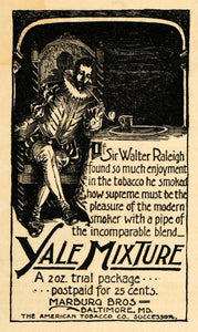 1895 Ad Sir Walter Raleigh Yale Mix American Tobacco Co