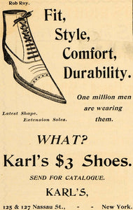 1895 Ad Rob Roy Karl Shoe 125 Nassau St New York City - ORIGINAL MUN1