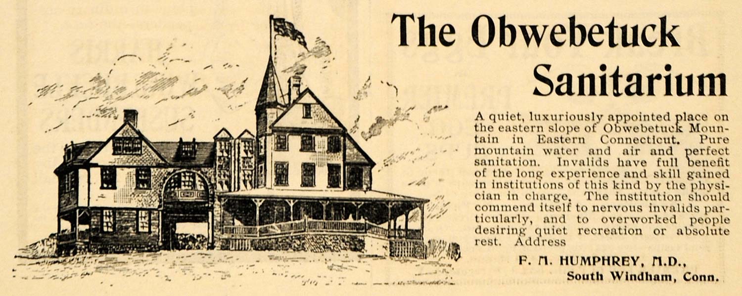 1895 Ad Obwebetuck Sanitarium South Windham Connecticut - ORIGINAL MUN1