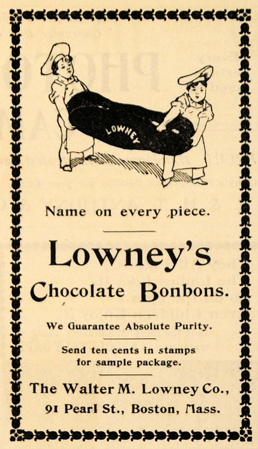 1895 Ad Walter M Lowney Company Chocolate Bonbons Candy - ORIGINAL MUN1