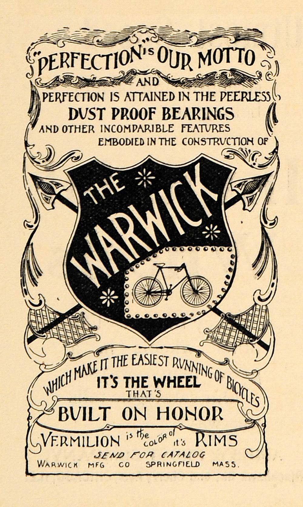1895 Ad Warwick DustProof Bearing Vermilion Rim Bicycle - ORIGINAL MUN1