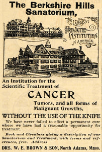 1895 Ad Berkshire Hills Sanatorium Largest Institution - ORIGINAL MUN1