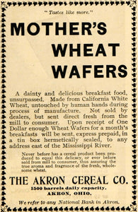 1895 Ad Mothers Wheat Wafers Breakfast Akron Cereal Co - ORIGINAL MUN1