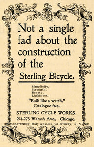 1895 Ad Sterling Cycle Works Bicycle Built Like A Watch - ORIGINAL MUN1