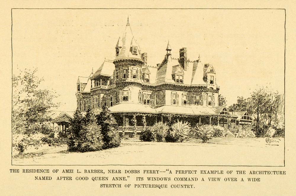 1899 Print Amzi L. Barber Victorian Queen Anne Architecture Home Dobbs MUN1