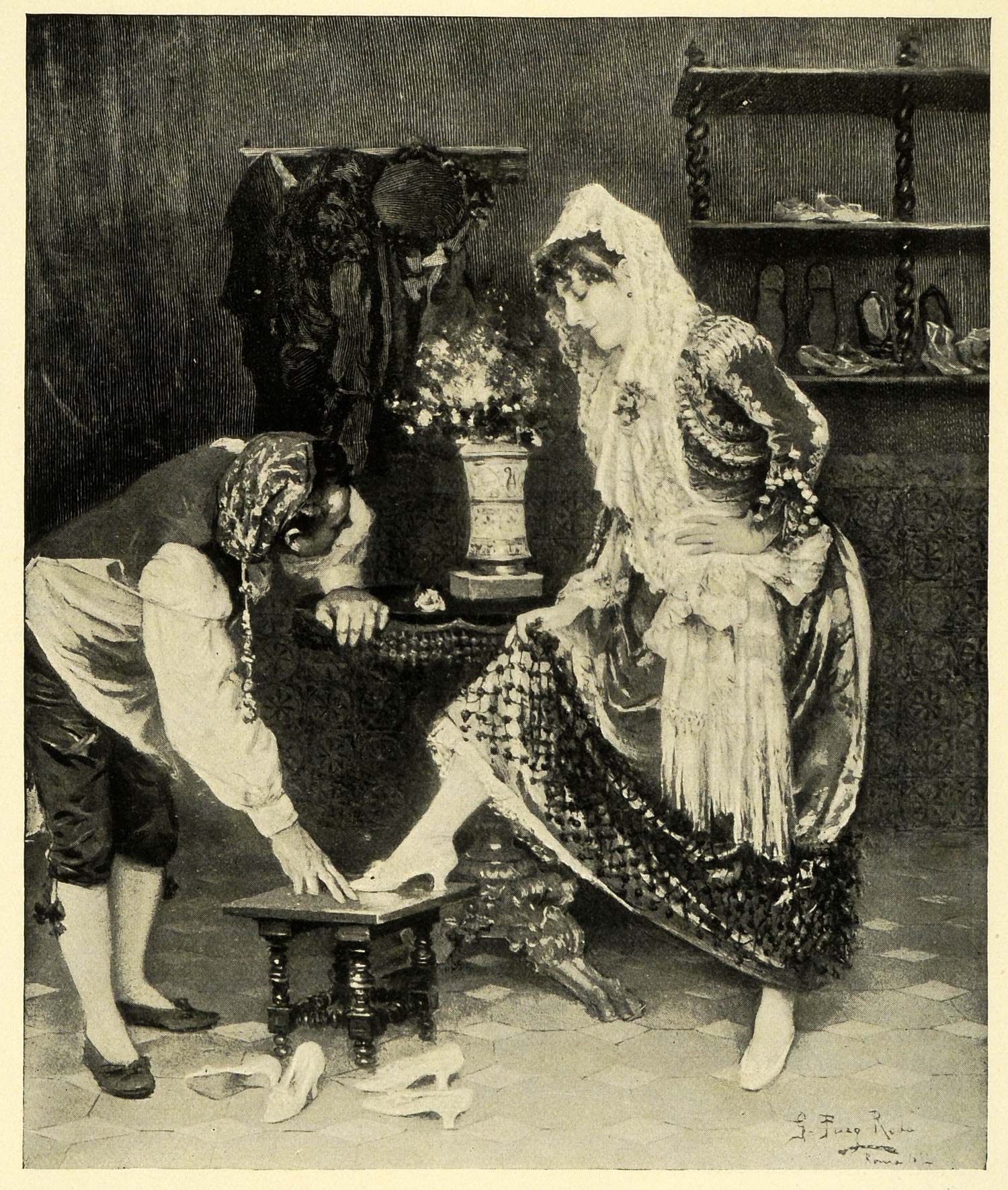 1895 Print Shoemaker Costume Design G. Puig Roda Artwork Womens Footwear MUN1