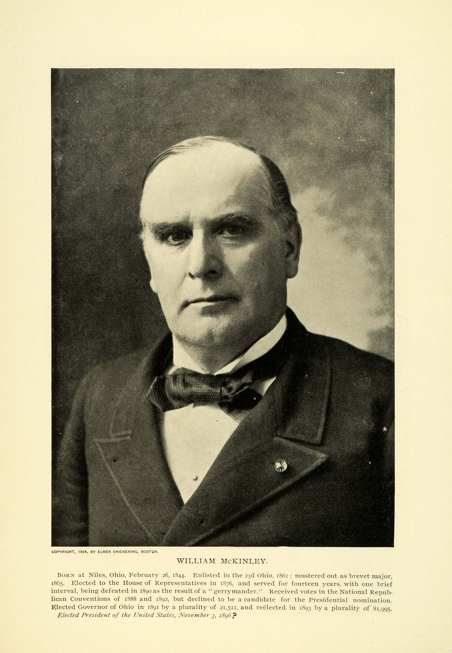 1895 Print Ohio US President William McKinley Republican Government MUN1