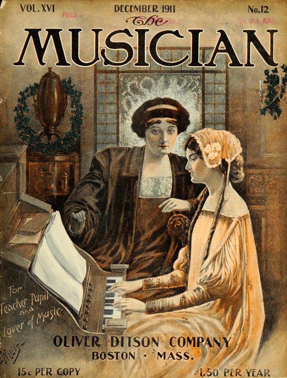 1911 Cover Musician Piano Lesson Girls Holiday Willis - ORIGINAL MUS1
