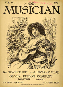 1911 Cover Musician Robed Girl Playing Guitar Willis - ORIGINAL MUS1