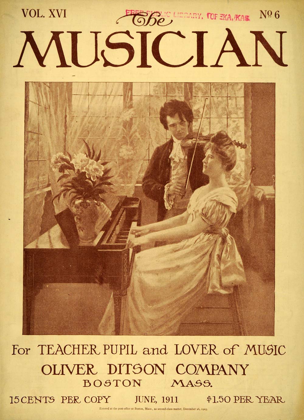 1911 Cover Musician Man Violinist Lady Pianist Duet - ORIGINAL MUS1