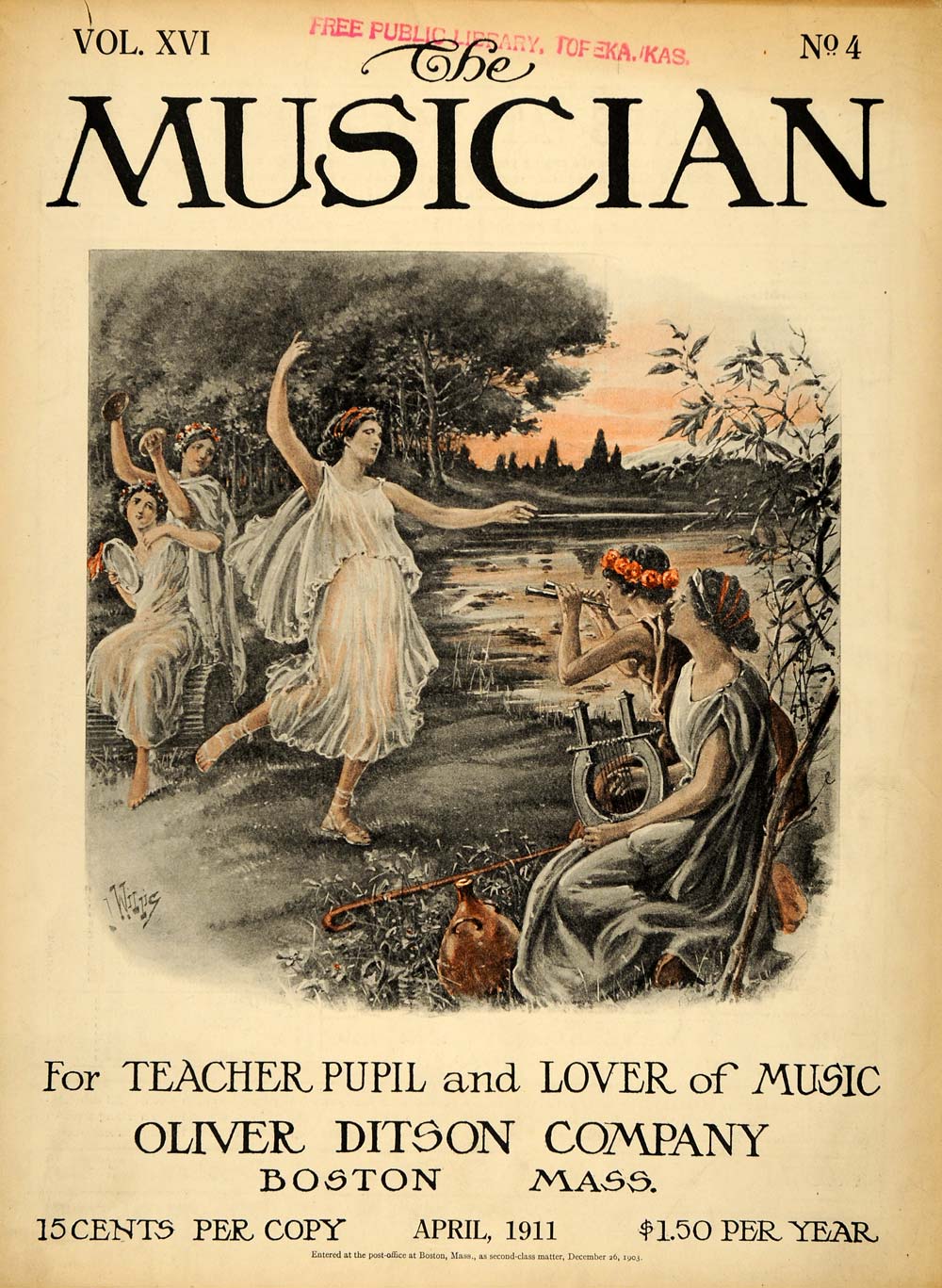 1911 Cover Musician Girls Dancing Pond Flute Harp Togas - ORIGINAL MUS1