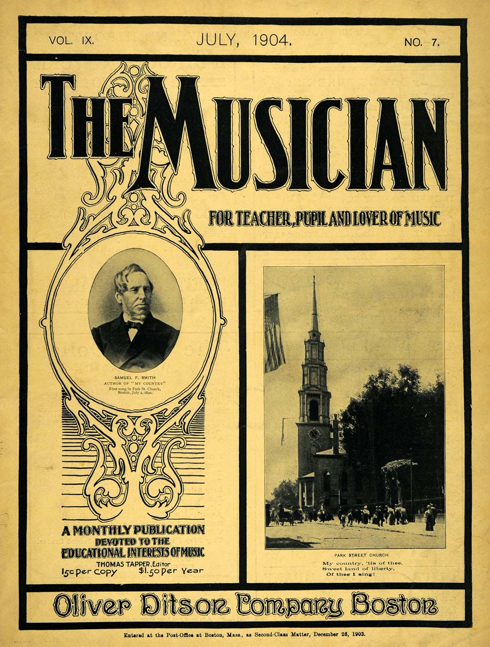 1904 Cover Musician Samuel F. Smith My Country Tis Thee - ORIGINAL MUS1