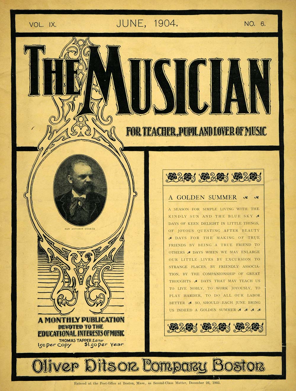 1904 Cover Musician Portrait Antonin Dvorak Composer - ORIGINAL MUS1