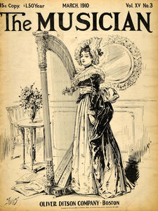 1910 Cover Musician Ditson Woman Stringed Harp Gown - ORIGINAL MUS1