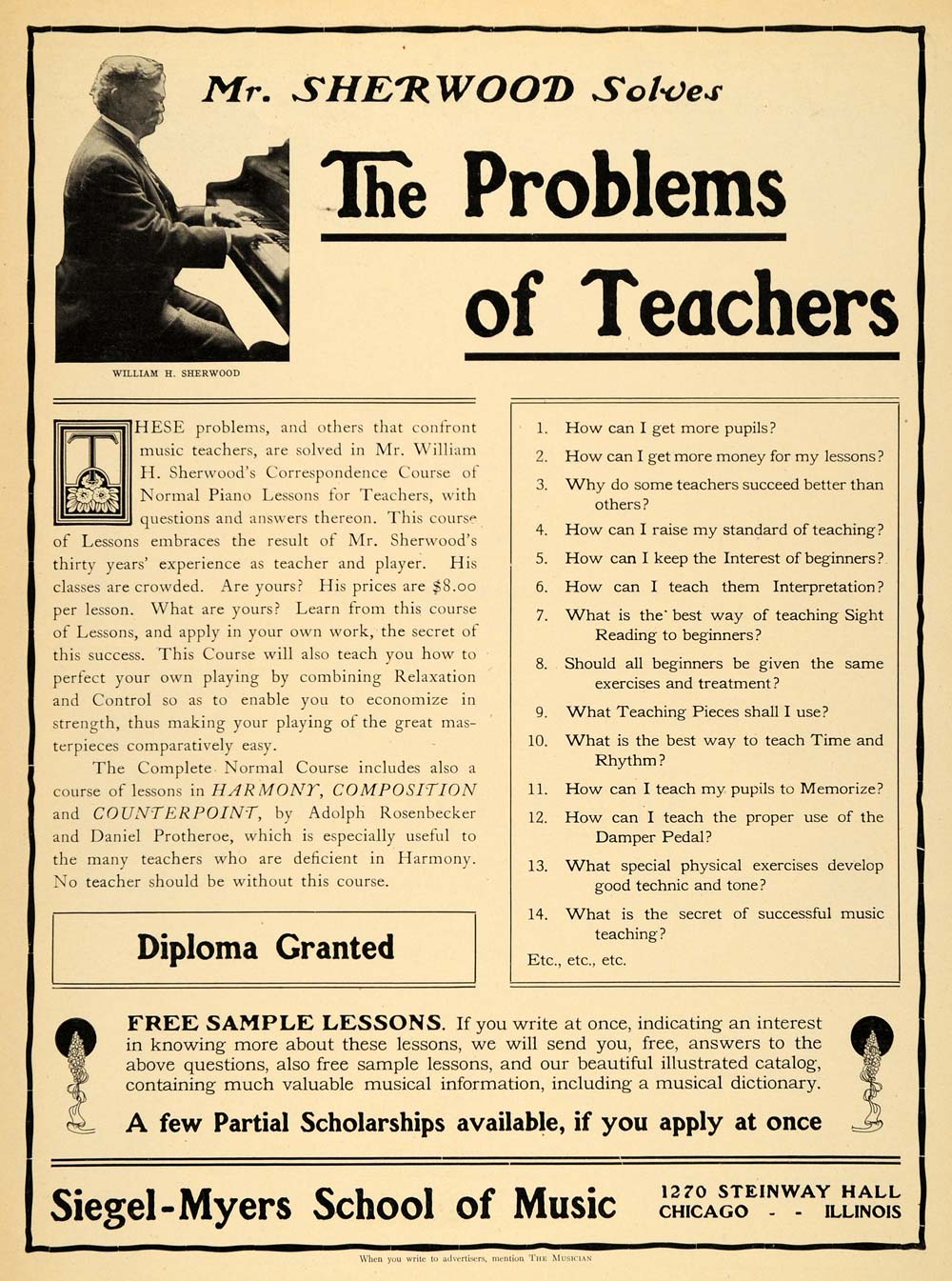 1909 Ad Siegel-Myers School For Future Musical Teachers - ORIGINAL MUS1