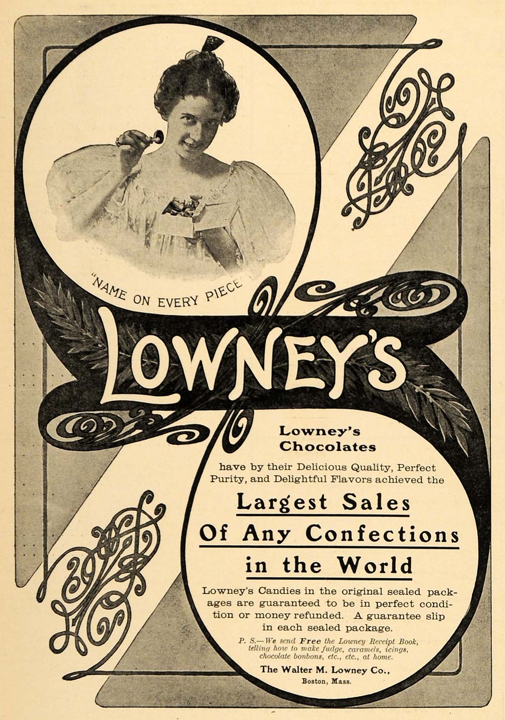 1904 Ad Name On Every Piece Walter M Lowney Company - ORIGINAL ADVERTISING MUS1