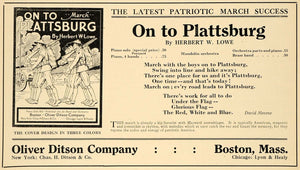 1916 Ad On to Plattsburg Herbert W Lowe Oliver Ditson - ORIGINAL MUS1