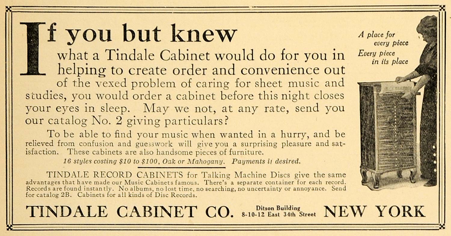 1916 Ad Tindale Cabinet Company Records Ditson Building - ORIGINAL MUS1
