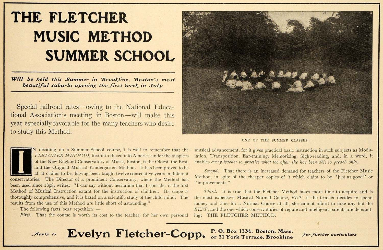 1910 Ad Evelyn Fletcher Copp Music Method Summer School - ORIGINAL MUS1