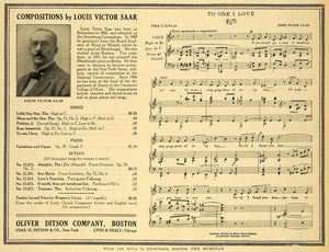 1915 Ad Louis Victor Saar Compositions Oliver Ditson Co - ORIGINAL MUS1