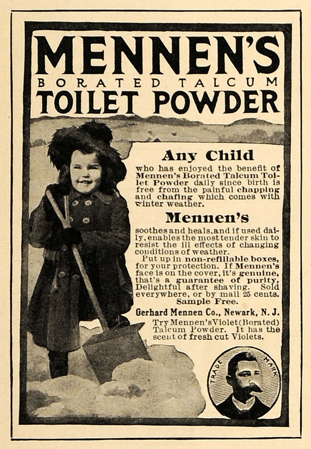 1906 Ad Child Shoveling Mennens Borated Talcum Powder - ORIGINAL MUS1
