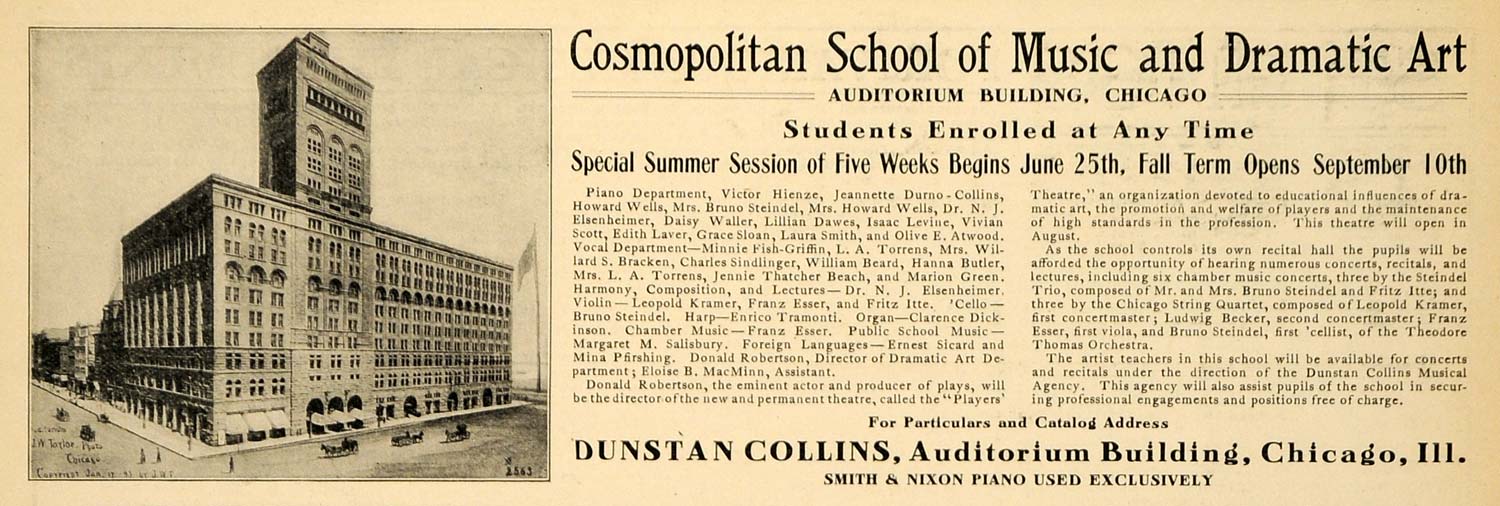 1906 Ad Cosmopolitan School Music Dramatic Art Chicago - ORIGINAL MUS1