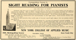 1911 Ad New York College of Applied Music Pianist Tower - ORIGINAL MUS1