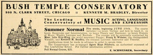 1911 Ad Bush Temple Conservatory Clark Street Chicago - ORIGINAL MUS1