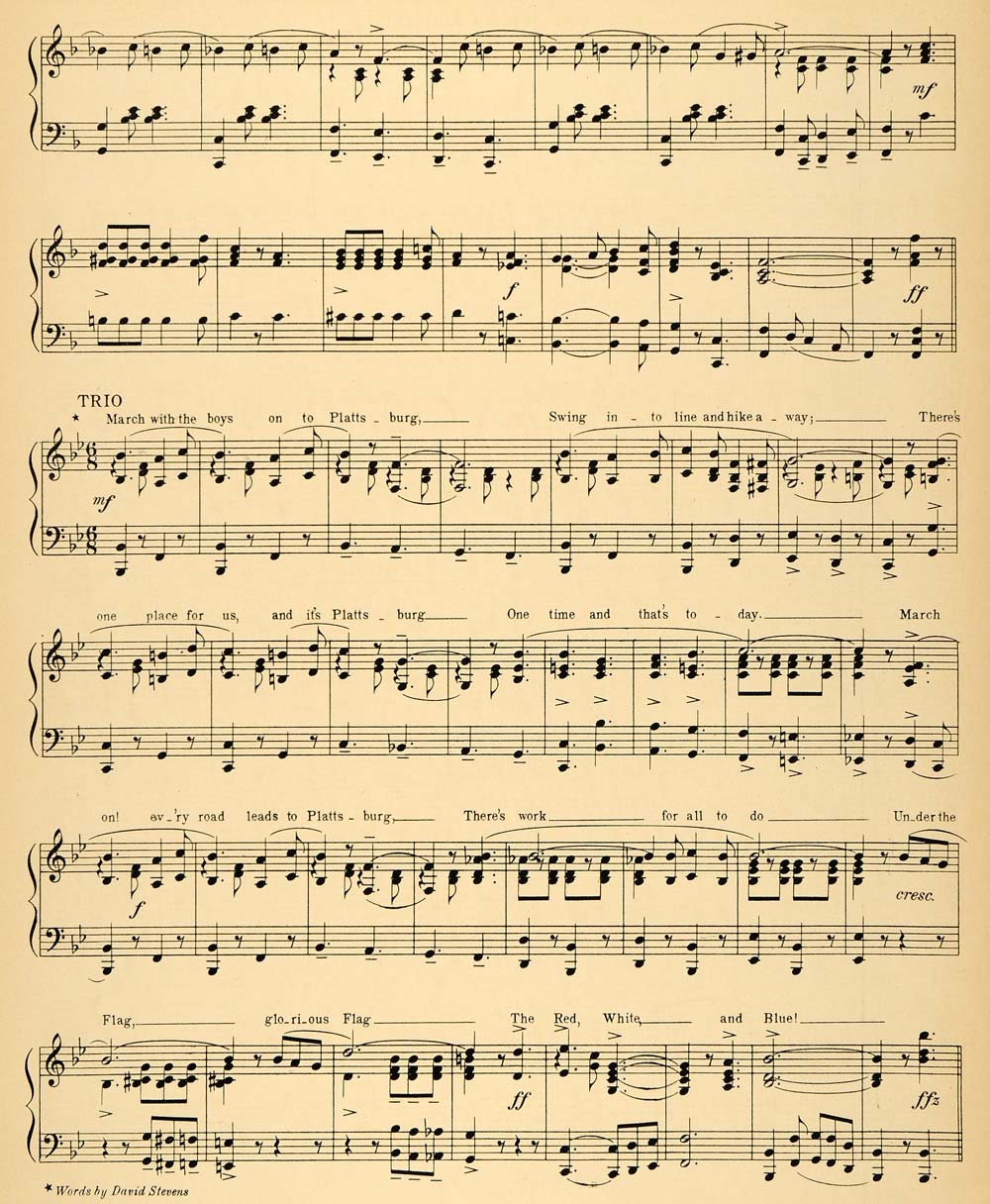 1916 Print Sheet Music Notation Lowe's Plattsburg March ORIGINAL HISTORIC MUS1