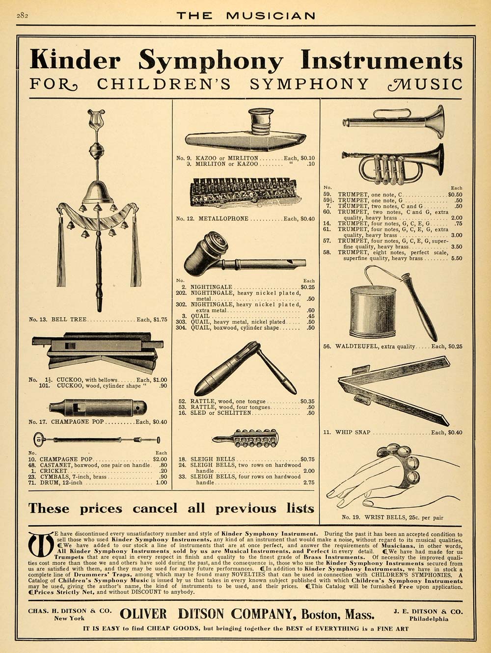 1908 Ad Oliver Ditson Kinder Symphony Kid's Instruments - ORIGINAL MUS1