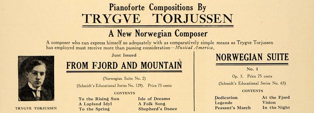 1914 Ad Arthur P. Schmidt Trygve Torjussen Piano Music - ORIGINAL MUS1