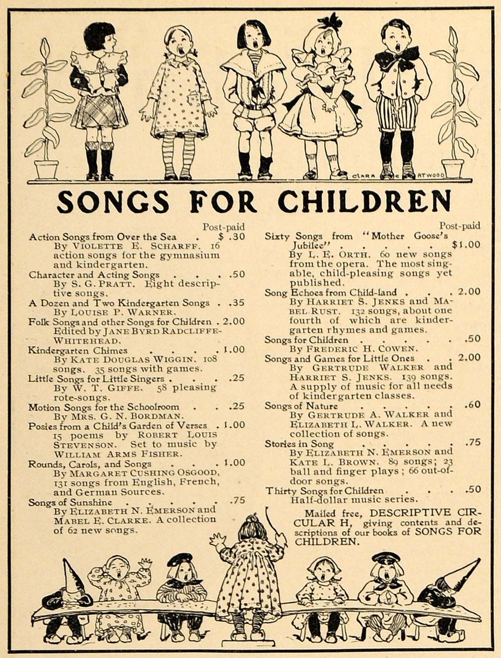 1907 Ad Oliver Ditson Children's Songs Clara E. Atwood - ORIGINAL MUS1