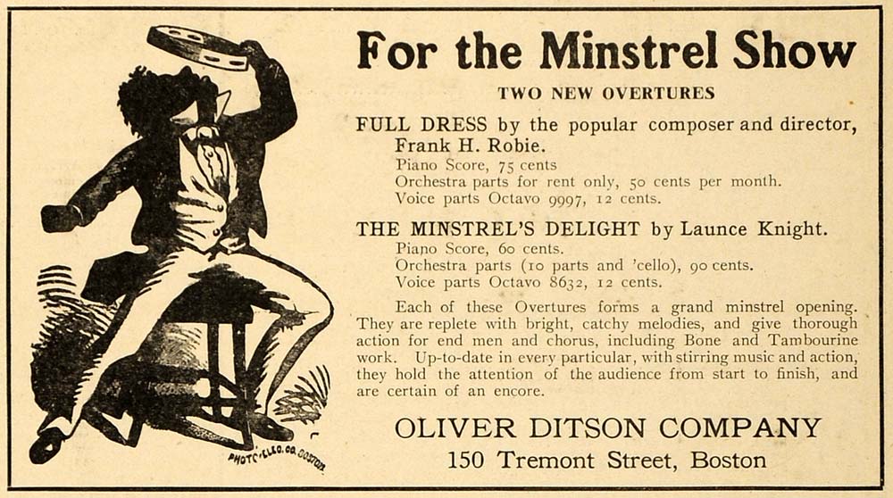 1908 Ad Oliver Ditson Minstrel Overture Musical Scores - ORIGINAL MUS1