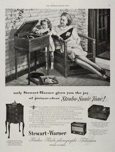 1947 ORIG Ad Stewart Warner Radio Phonograph Console Entertainment Chicago MUSIC