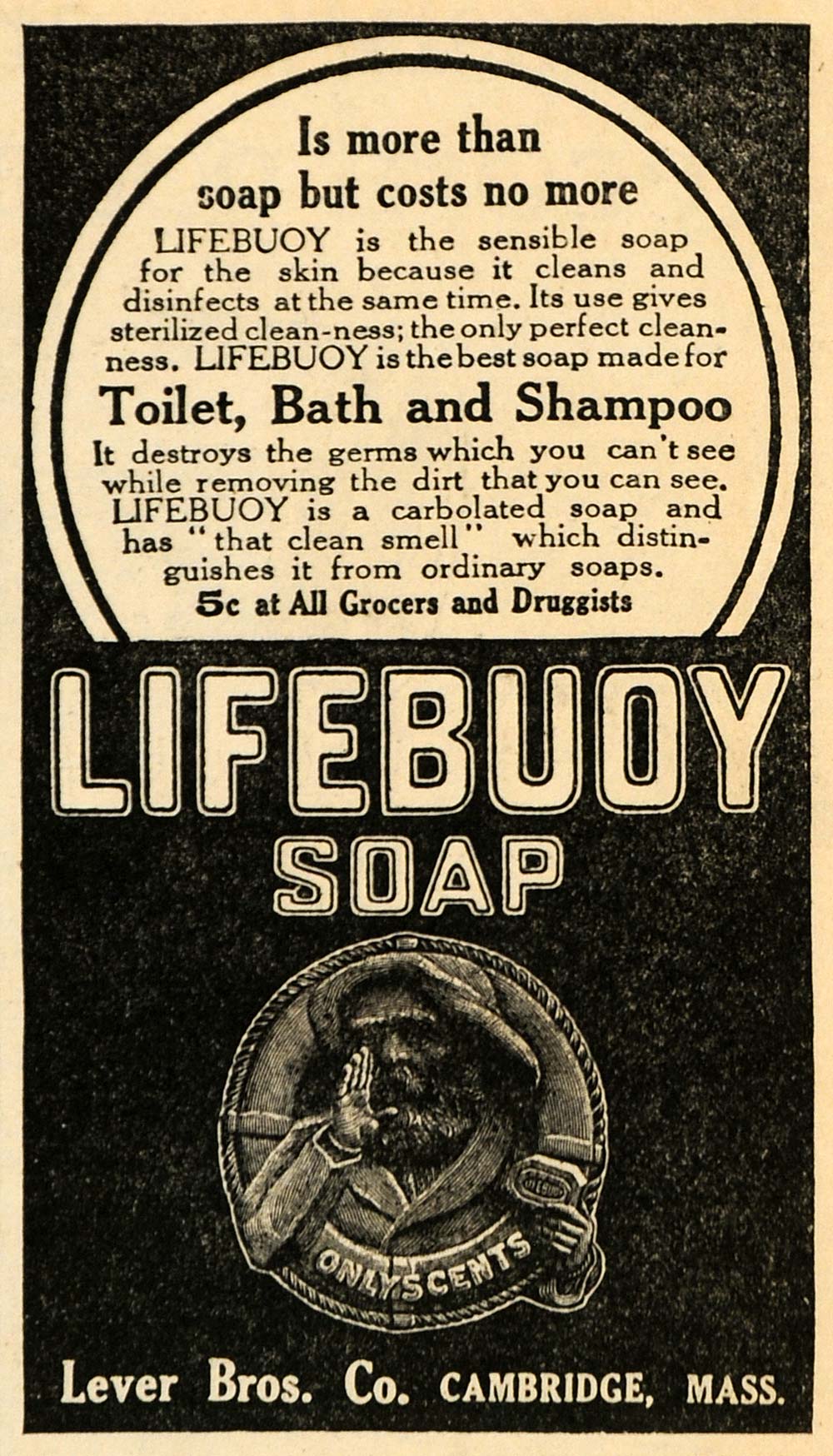 1910 Ad Toilet Bath Shampoo Lifebuoy Soap Lever Brother - ORIGINAL MX5