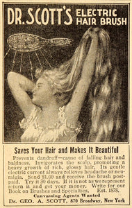 1910 Ad Dr Geo A Scott Electric Hair Brush Dandruff - ORIGINAL ADVERTISING MX5