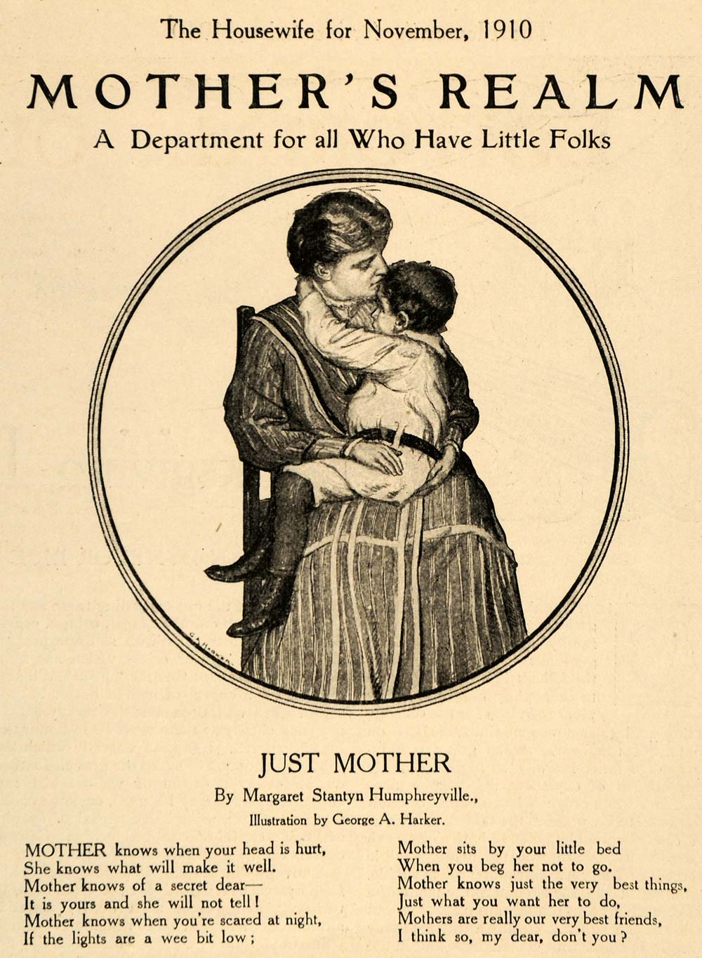 1910 Just Mother Margaret Stantyn Humphreyville Poem - ORIGINAL ADVERTISING MX5