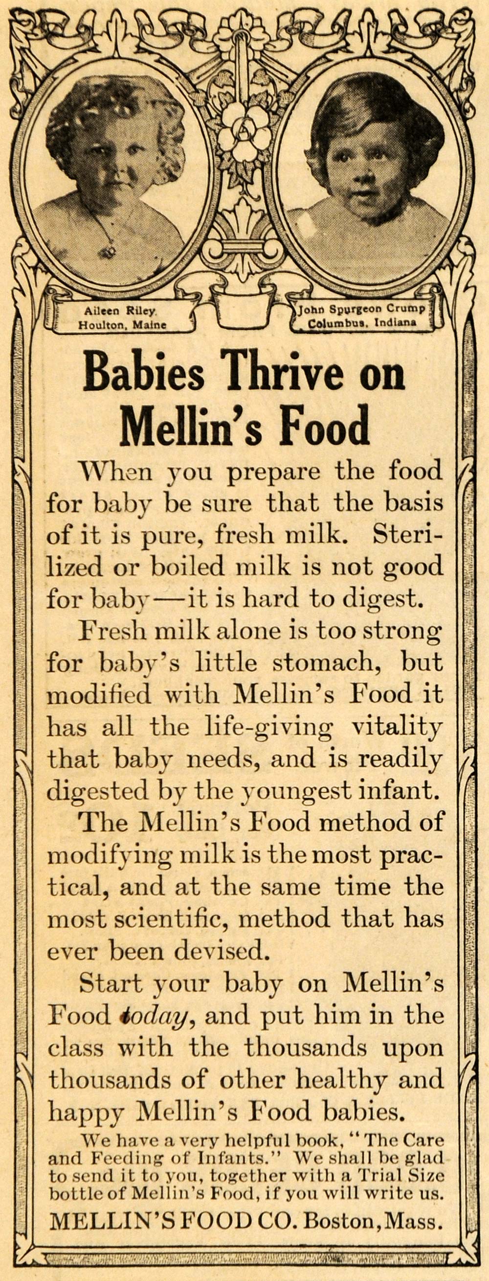 1911 Ad John Spurgeon Crump Columbus Mellins Food Baby - ORIGINAL MX5
